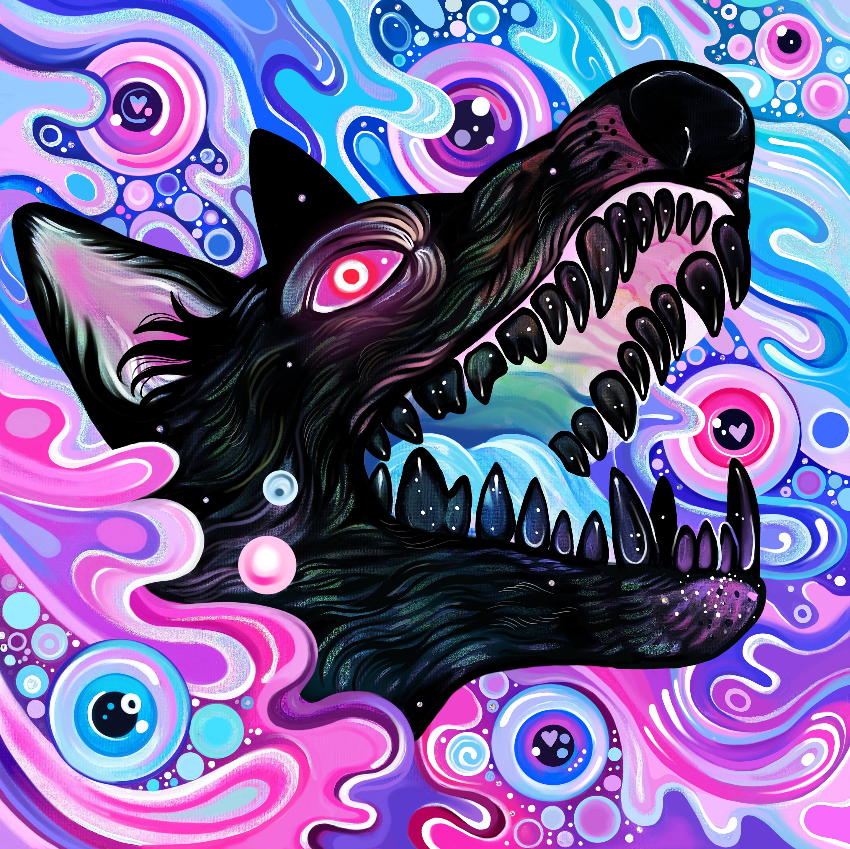 Negative Wolf - Art Print